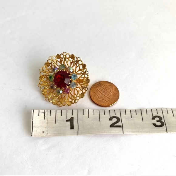 Vintage Red Aurora Borealis Crystal Brooch Pin - Picture 8 of 8